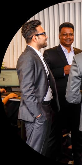 Team collaborating on a project – left Team collaborating on a project – left side